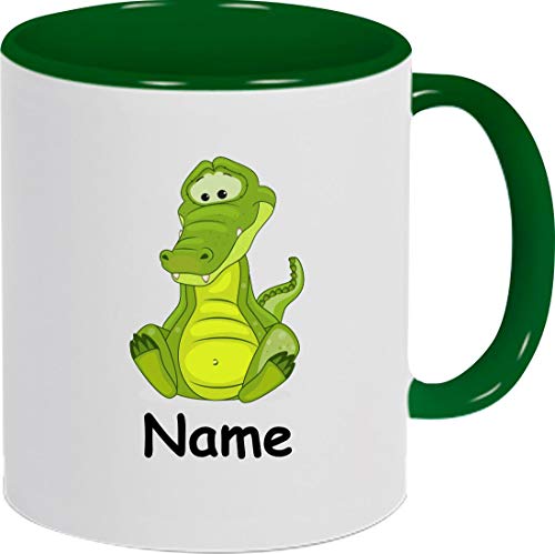 ShirtInStyle Kaffeepott, Tasse, Krokodil mit Wunschnamen, Wunschtext, Spruch Name Text Becher Mug Kaffeetasse, Tiere, Natur, Farbe Gruen von ShirtInStyle