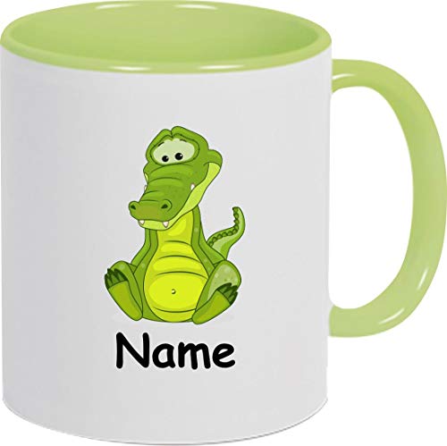 ShirtInStyle Kaffeepott, Tasse, Krokodil mit Wunschnamen, Wunschtext, Spruch Name Text Becher Mug Kaffeetasse, Tiere, Natur, Farbe hellgrün von ShirtInStyle