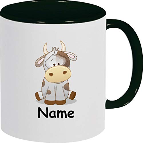 ShirtInStyle Kaffeepott, Tasse, Kuh mit Wunschnamen, Wunschtext, Spruch Name Text Becher Mug Kaffeetasse, Tiere, Natur, Farbe schwarz von ShirtInStyle