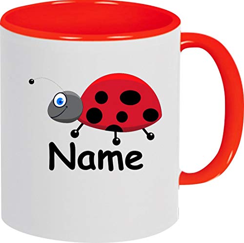 ShirtInStyle Kaffeepott, Tasse, Marienkäfer mit Wunschnamen, Wunschtext, Spruch Name Text Becher Mug Kaffeetasse, Tiere, Natur, Farbe rot von ShirtInStyle