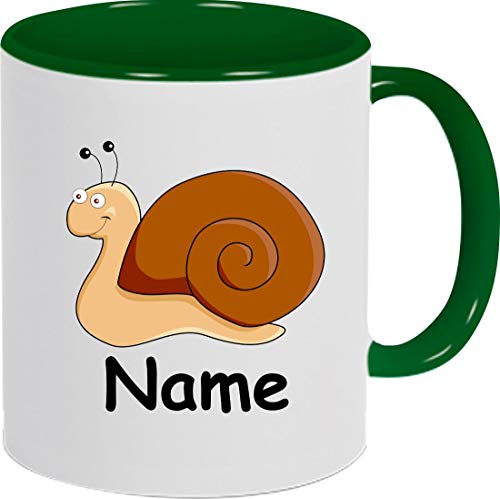 ShirtInStyle Kaffeepott, Tasse, Schnecke mit Wunschnamen, Wunschtext, Spruch Name Text Becher Mug Kaffeetasse, Tiere, Natur, Farbe Gruen von ShirtInStyle