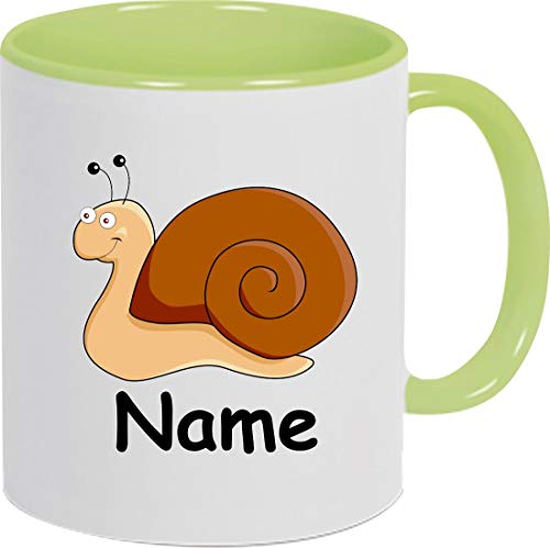 ShirtInStyle Kaffeepott, Tasse, Schnecke mit Wunschnamen, Wunschtext, Spruch Name Text Becher Mug Kaffeetasse, Tiere, Natur, Farbe hellgrün von ShirtInStyle