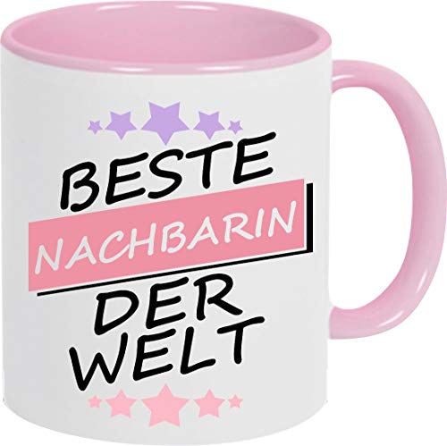 ShirtInStyle Kaffeepott Kaffeetasse, Beste NACHBARIN der Welt, Familie, Verwandtschaft, Kaffee, Tee, Tasse, Mug, Becher, Pott, Spruch, Motiv, Logo, Farbe Rosa von ShirtInStyle