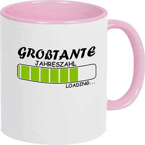 ShirtInStyle Kaffeepott Kaffeetasse, Großtante Loading mit Ihrer Wunschjahreszahl, Logo, Spruch, Verwandtschaft, Mann, Frau, Ehe, Liebe, Motiv, Farbe rosa von ShirtInStyle