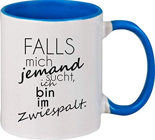 ShirtInStyle Kaffeepott Kaffeetasse Typo Falls Mich jemand sucht, ich Bin im Zwiespalt., royal von ShirtInStyle