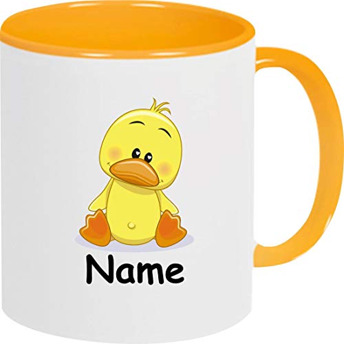 ShirtInStyle Kindertasse, Teetasse, Tasse, Ente mit Wunschnamen, Wunschtext, Spruch, Kinder, Tiere, Natur, Kaffeetasse, Pott, Becher, Farbe gelb von ShirtInStyle