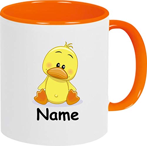 Shirtinstyle Kindertasse, Teetasse, Tasse, Ente mit Wunschnamen, Wunschtext, Spruch, Kinder, Tiere, Natur, Kaffeetasse, Pott, Becher, Farbe orange von Shirtinstyle