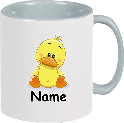 ShirtInStyle Kindertasse, Teetasse, Tasse, Ente mit Wunschnamen, Wunschtext, Spruch, Kinder, Tiere, Natur, Farbe grau von ShirtInStyle