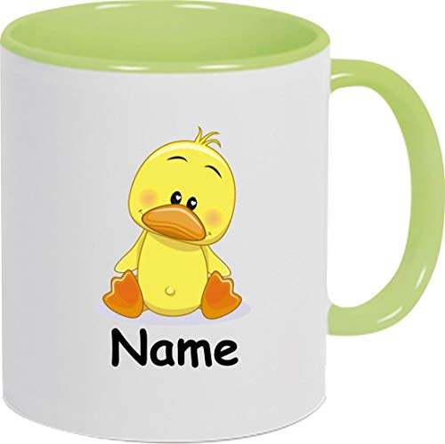 ShirtInStyle Kindertasse, Teetasse, Tasse, Ente mit Wunschnamen, Wunschtext, Spruch, Kinder, Tiere, Natur, Farbe hellgrün von ShirtInStyle