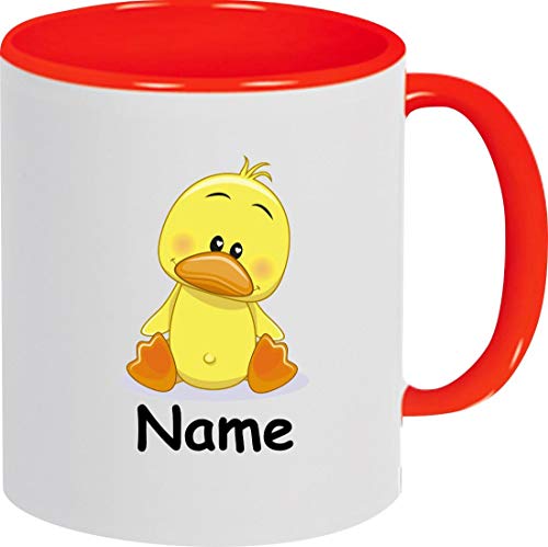 ShirtInStyle Kindertasse, Teetasse, Tasse, Ente mit Wunschnamen, Wunschtext, Spruch, Kinder, Tiere, Natur, Kaffeetasse, Pott, Becher, Farbe rot von ShirtInStyle