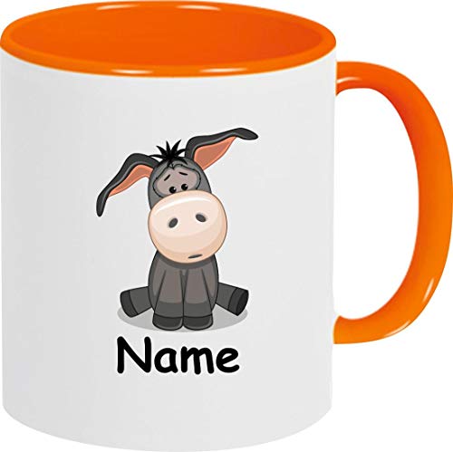 ShirtInStyle Kindertasse, Teetasse, Tasse, Esel mit Wunschnamen, Wunschtext, Spruch, Kinder, Tiere, Natur, Kaffeetasse, Pott, Becher, Farbe orange von ShirtInStyle