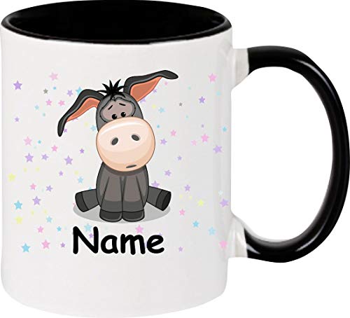 ShirtInStyle Kindertasse, Teetasse, Tasse, Esel mit Wunschnamen, Wunschtext, Spruch, Kinder, Tiere, Natur, Kaffeetasse, Pott, Becher, Farbe schwarz von ShirtInStyle