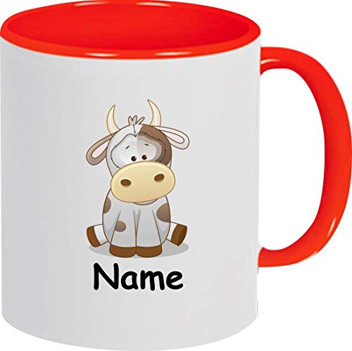 ShirtInStyle Kindertasse, Teetasse, Tasse, Kuh mit Wunschnamen, Wunschtext, Spruch, Kinder, Tiere, Natur, Kaffeetasse, Pott, Becher, Farbe rot von ShirtInStyle