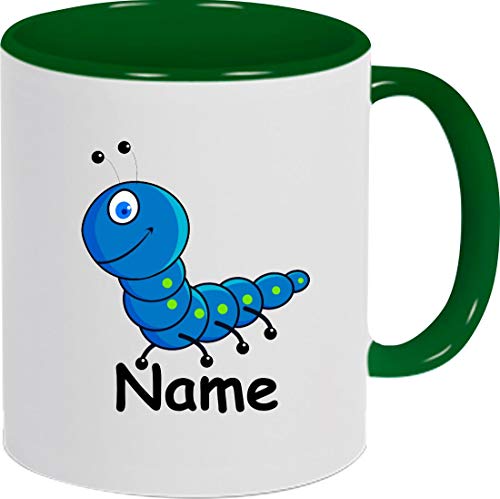 ShirtInStyle Kindertasse, Teetasse, Tasse, Raupe mit Wunschnamen, Wunschtext, Spruch, Kinder, Tiere, Natur, Kaffeetasse, Pott, Becher, Farbe gruen von ShirtInStyle