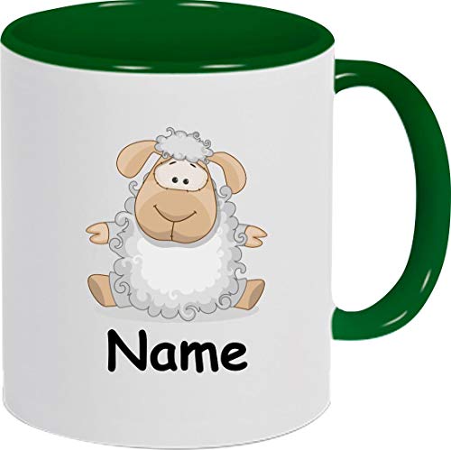 ShirtInStyle Kindertasse, Teetasse, Tasse, Schaf mit Wunschnamen, Wunschtext, Spruch, Kinder, Tiere, Natur, Kaffeetasse, Pott, Becher, Farbe gruen von ShirtInStyle