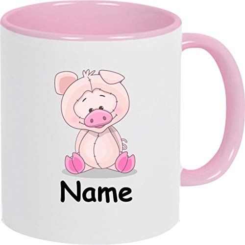 ShirtInStyle Kindertasse, Teetasse, Tasse, Schwein mit Wunschnamen, Wunschtext, Spruch, Kinder, Tiere, Natur, Kaffeetasse, Pott, Becher, Farbe rosa von ShirtInStyle