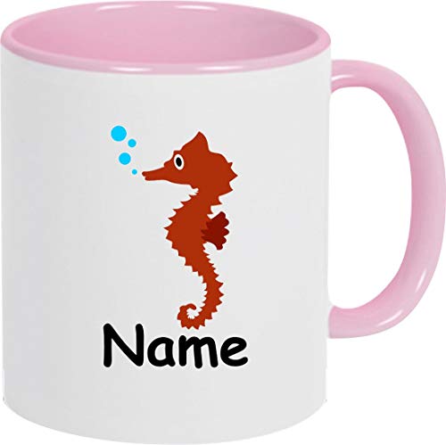 ShirtInStyle Kindertasse, Teetasse, Tasse, Seepferd mit Wunschnamen, Wunschtext, Spruch, Kinder, Tiere, Natur, Kaffeetasse, Pott, Becher, Farbe rosa von ShirtInStyle