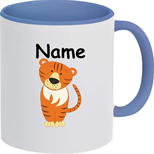 ShirtInStyle Kindertasse, Teetasse, Tasse, Tiger mit Wunschnamen, Wunschtext, Spruch, Kinder, Tiere, Natur, Kaffeetasse, Pott, Becher, Farbe royal von ShirtInStyle