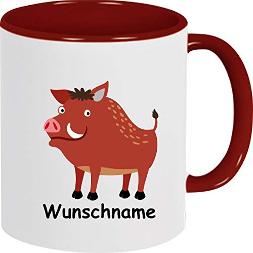 ShirtInStyle Kindertasse, Teetasse, Tasse, Wildschwein mit Wunschnamen, Wunschtext, Spruch, Kinder, Tiere, Natur, Kaffeetasse, Pott, Becher, Farbe burgundy von ShirtInStyle