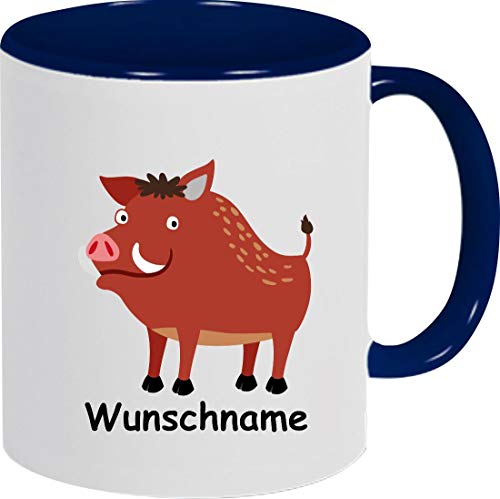 ShirtInStyle Kindertasse, Teetasse, Tasse, Wildschwein mit Wunschnamen, Wunschtext, Spruch, Kinder, Tiere, Natur, Kaffeetasse, Pott, Becher, Farbe blau von ShirtInStyle