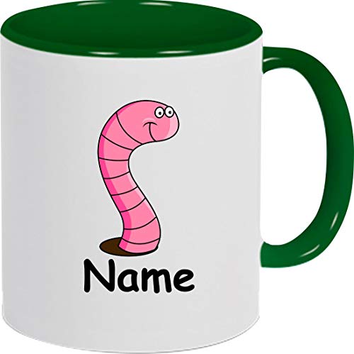 ShirtInStyle Kindertasse, Teetasse, Tasse, Wurm mit Wunschnamen, Wunschtext, Spruch, Kinder, Tiere, Natur, Kaffeetasse, Pott, Becher, Farbe gruen von ShirtInStyle