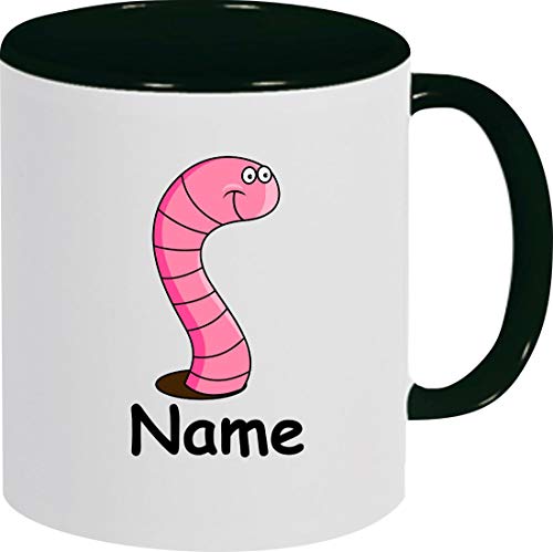 ShirtInStyle Kindertasse, Teetasse, Tasse, Wurm mit Wunschnamen, Wunschtext, Spruch, Kinder, Tiere, Natur, Kaffeetasse, Pott, Becher, Farbe schwarz von ShirtInStyle