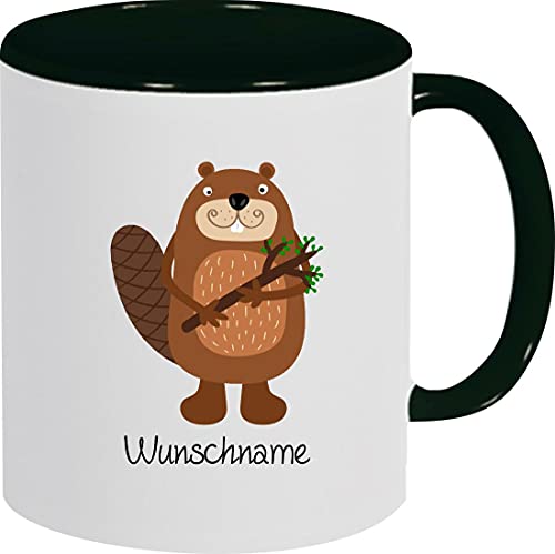 ShirtInStyle Kindertasse, lustige Tiere Biber mit Wunschnamen, Tasse Pott Kaffeetasse Teetasse Logo, Spruch, Spruch, Motiv, Farbe schwarz von ShirtInStyle