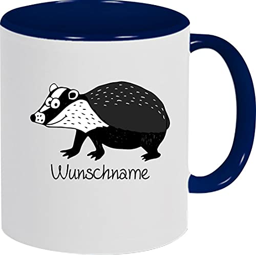 ShirtInStyle Kindertasse, lustige Tiere Dachs mit Wunschnamen, Tasse Pott Kaffeetasse Teetasse Logo, Spruch, Spruch, Motiv, Farbe blau von ShirtInStyle