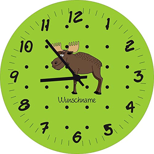 Shirtinstyle Kinderzimmeruhr mit Tiermotiv Hirsch Elch mit Wunschnamen Geschenk Uhr Kinder Handmade Wanduhr Wunschtext Name, 29cm, Farbe Marsgreen Shirtinstyle Kinderzimmeruhr mit Tiermotiv Hirsch Elch mit Wunschnamen Geschenk Uhr Kinder Handmade Wanduhr Wunschtext Name, 29cm, Farbe Marsgreen von Shirtinstyle