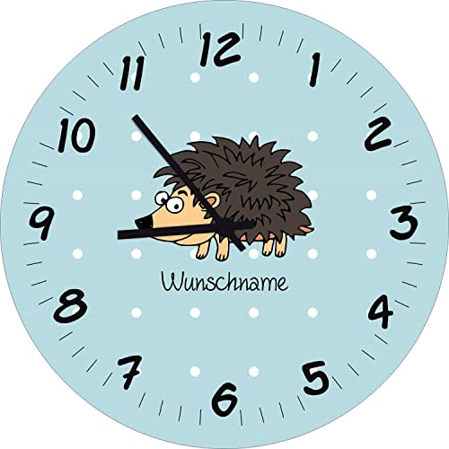 Shirtinstyle Kinderzimmeruhr mit Tiermotiv Igel mit Wunschnamen Geschenk Uhr Kinder Handmade Wanduhr Wunschtext Name, 29cm, Farbe Pastellblau Shirtinstyle Kinderzimmeruhr mit Tiermotiv Igel mit Wunschnamen Geschenk Uhr Kinder Handmade Wanduhr Wunschtext Name, 29cm, Farbe Pastellblau von Shirtinstyle