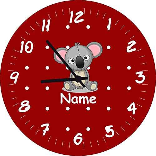 ShirtInStyle Kinderzimmeruhr mit Tiermotiv Koala mit Wunschnamen Geschenk Uhr Kinder Handmade Wanduhr Wunschtext Name, 20cm, Dunkelrot von ShirtInStyle