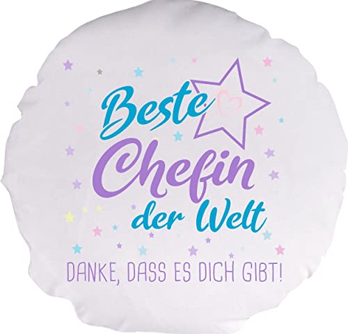 ShirtInStyle Kissen, Beste Chefin der Welt, Danke, DASS es Dich gibt! Kuschelkissen Sofa Kissen, Farbe Weiß Rund, Größe 40cm von ShirtInStyle