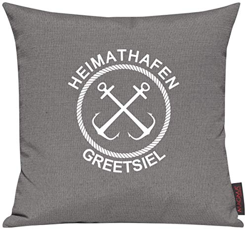 ShirtInStyle Kissenhülle Für Auserwählte! Sofakissen Motiv Typo Kuschelidee Heimathafen Greetsiel, Kissen, Sofa, Deko, Kuscheln, Urlaub, See, Meer, Heimatort, Stadt, Urlaub, Farbe Grau von ShirtInStyle