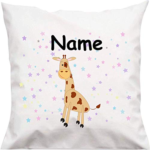 ShirtInStyle Kopfkissen, Giraffe mit Wunschname, Text, Wunschtext, Kinder Kinderzimmer Deko, Dekokissen mit Füllung, Motiv, Logo, Name, Größe 40x40cm von ShirtInStyle