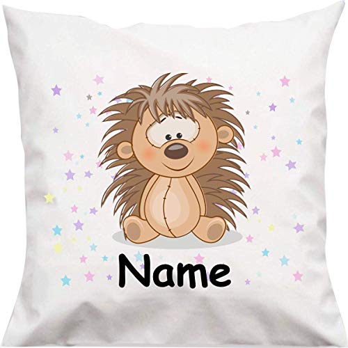 ShirtInStyle Kopfkissen, Igel mit Wunschname, Text, Wunschtext, Kinder Kinderzimmer Deko, Dekokissen mit Füllung, Motiv, Logo, Name, Größe 40x40cm von ShirtInStyle