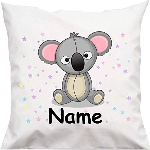 ShirtInStyle Kopfkissen, Koala mit Wunschname, Text, Wunschtext, Kinder Kinderzimmer Deko, Dekokissen mit Füllung, Motiv, Logo, Name, Größe 40x40cm von ShirtInStyle