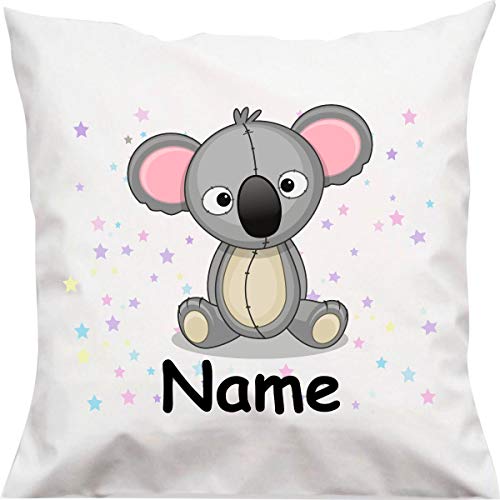 Shirtinstyle Kopfkissen, Koala mit Wunschname, Text, Wunschtext, Kinder Kinderzimmer Deko, Dekokissen mit Füllung, Motiv, Logo, Name, Größe 40x40cm von Shirtinstyle