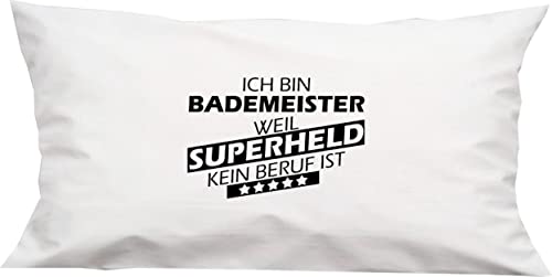 ShirtInStyle Kuschelkissen Ich Bin Bademeister Weil Superheld kein Beruf ist, Geschenk Kissen Kuscheln, Kopfkissen Dekokissen mit Füllung, Größe 40X80cm, Farbe weiß von ShirtInStyle