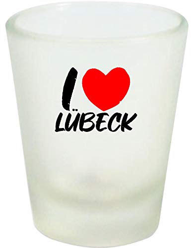 Shirtinstyle Schnapsglas Glas, I Love Lübeck. Urlaub Heimat Familie Zu Hause Freunde Spruch, Weiß von Shirtinstyle