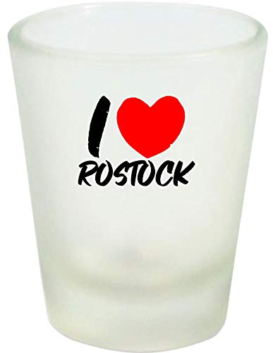Shirtinstyle Schnapsglas Glas, I Love Rostock. Urlaub Heimat Familie Zu Hause Freunde Spruch, Weiß von Shirtinstyle
