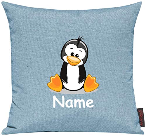 ShirtInStyle Sofakissen Kinderkissen Tiermotiv Pinguin mit Wunschnamen, Kissenhülle für Auserwählte! Farbe Tuerkis von ShirtInStyle