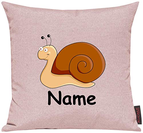 ShirtInStyle Sofakissen Kinderkissen Tiermotiv Schnecke mit Wunschnamen, Kissenhülle für Auserwählte! Farbe Altrose von ShirtInStyle