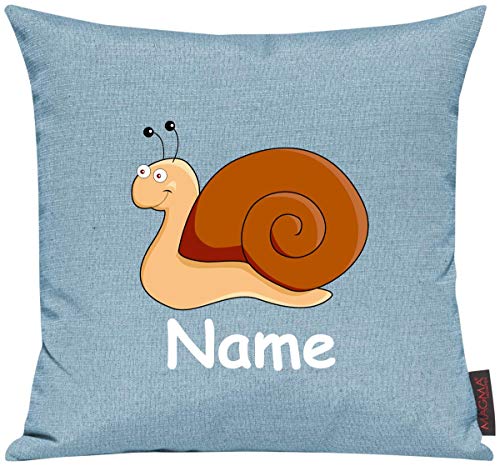 ShirtInStyle Sofakissen Kinderkissen Tiermotiv Schnecke mit Wunschnamen, Kissenhülle für Auserwählte! Farbe Tuerkis von ShirtInStyle