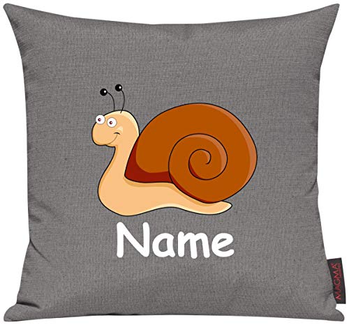 ShirtInStyle Sofakissen Kinderkissen Tiermotiv Schnecke mit Wunschnamen, Kissenhülle für Auserwählte! Farbe grau von ShirtInStyle