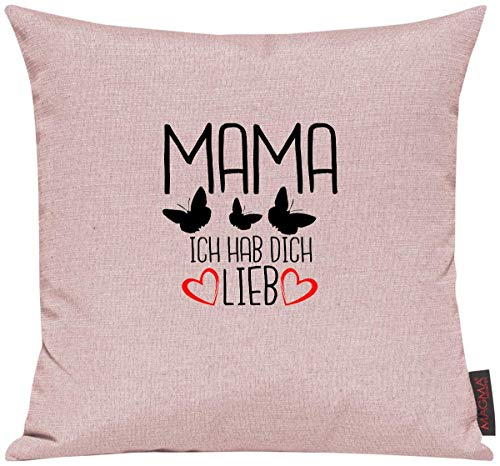 Shirtinstyle Sofakissen Mama Ich hab Dich Lieb Schmetterlinge, Kissen, Sofa, Deko, Vater Mutter Geschenk Familie Liebe, Größe 40 x 40cm, Farbe Altrose von Shirtinstyle