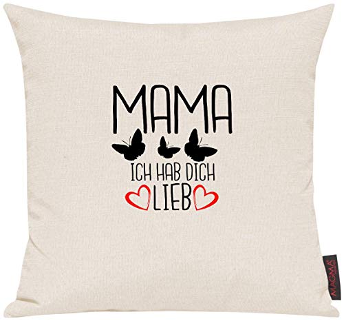 ShirtInStyle Sofakissen Motiv Typo Kuschelidee Mama Ich hab Dich Lieb Schmetterlinge, Kissen, Sofa, Deko, Vater Mutter Geschenk Familie Liebe, Farbe Elfenbein von ShirtInStyle