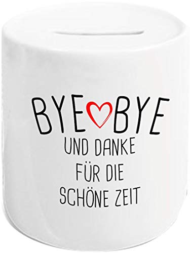 ShirtInStyle Spardose Sparschwein, Bye Bye Und Danke Für Die Schöne Zeit, Lehrer Lehrerin Erzieher Erzieherin, Spruch Schule Hort Kita Kindergaten, Farbe Weiß von ShirtInStyle