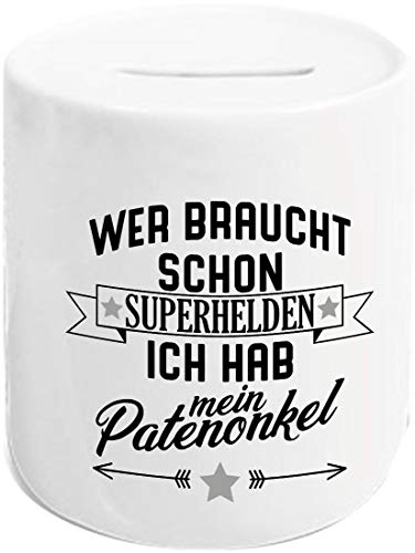 ShirtInStyle Spardose Sparschwein, Wer braucht Schon Superhelden ich hab Mein Patenonkel, Familie Verwandschaft, Liebe, Freude, Dankbarkeit von ShirtInStyle