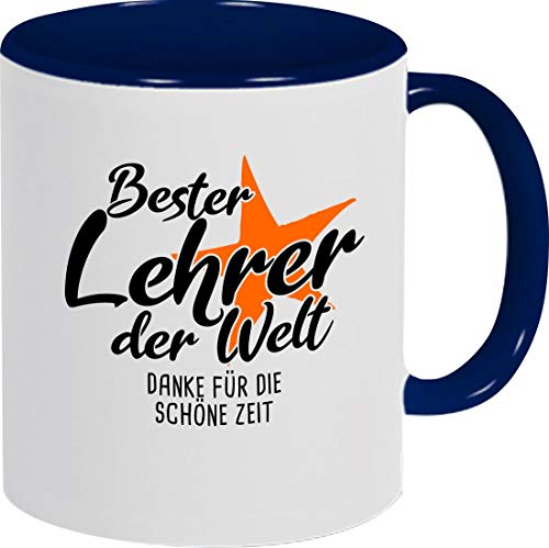 ShirtInStyle Tasse, Bester Lehrer Der Welt, Danke Für Die Schöne Zeit, Kaffeepott, Kaffeetasse, Teetasse, Spruch Schule Hort Kita Kindergaten, Farbe Blau von ShirtInStyle