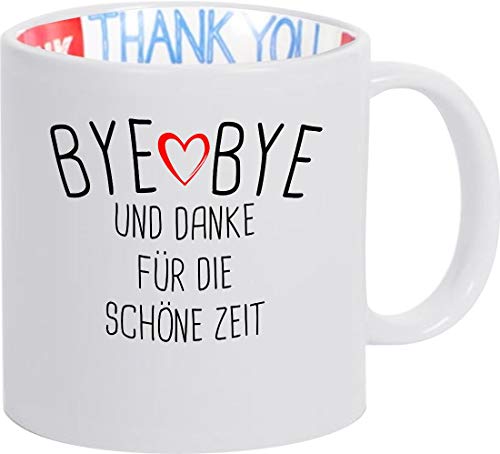 ShirtInStyle Thank You Dankeschön Tasse, Bye Bye Und Danke Für Die Schöne Zeit, Lehrer Lehrerin Erzieher Erzieherin, Spruch Schule Hort Kita Kindergaten, Farbe Weiß von ShirtInStyle